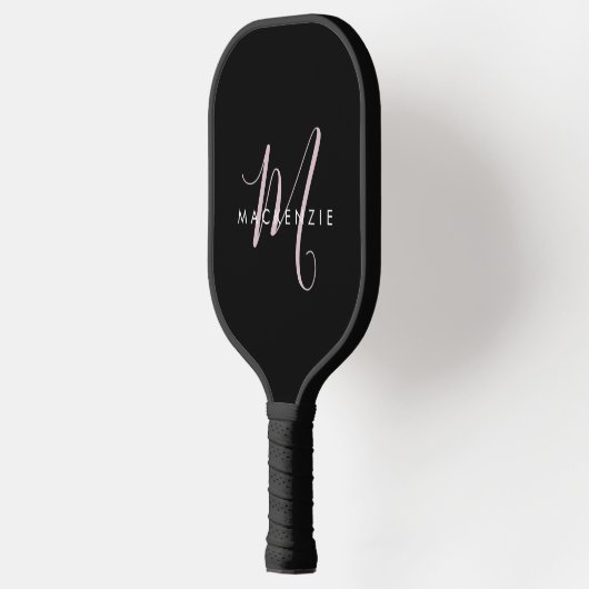 Elegant Modern Black Blush Pink Script Monogram Pickleball Paddle (Links)