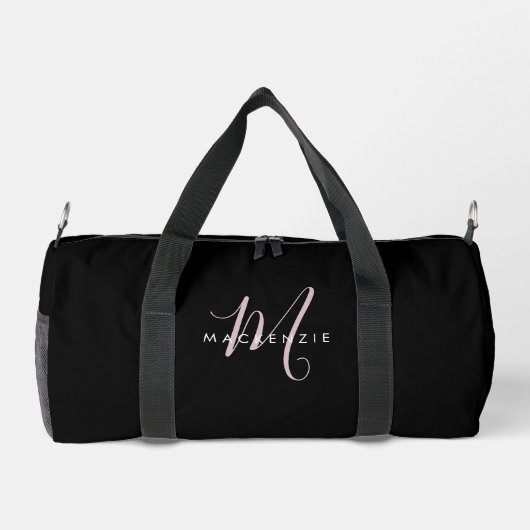 Elegant Modern Black Blush Pink Script Monogram Plunjezak (Achterkant)