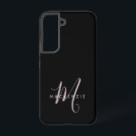 Elegant Modern Black Blush Pink Script Monogram Samsung Galaxy Hoesje<br><div class="desc">Elegant Modern Black Blush Pink Script Monogram Telefoontas. Een elegant Blush Roze manuscriptmonogram gecombineerd met een schone witte san-serif doopvont maakt voor een hedendaagse blik.</div>