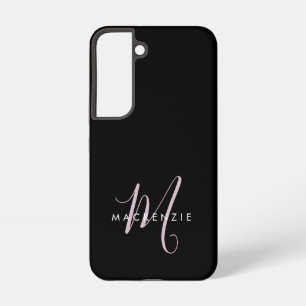 Elegant Modern Black Blush Pink Script Monogram Samsung Galaxy Hoesje