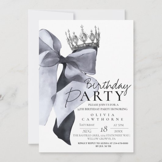 Elegant Modern Black Bow Birthday Party Kaart (Voorkant)