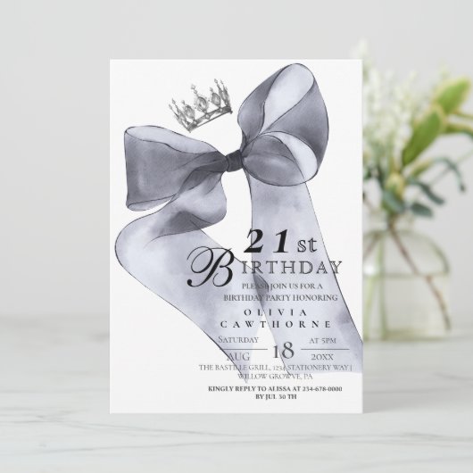 Elegant Modern Black Bow Birthday Party Kaart (Staand voorkant)