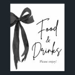 Elegant Modern Black Bow Voedsel en Drinken Teken Poster<br><div class="desc">Elegant Modern Black Bow Food & Drinken Sign 🍽️ Sip, snack, en vieren in stijl 🖤 Verhoog uw evenement setup met onze Elegant Modern Black Bow Food and Drinken Sign. Ontworpen met een tijdloze waterverf zwarte strik en strakke, minimalistische typografie, is dit bord ideaal voor het begeleiden van gasten naar...</div>