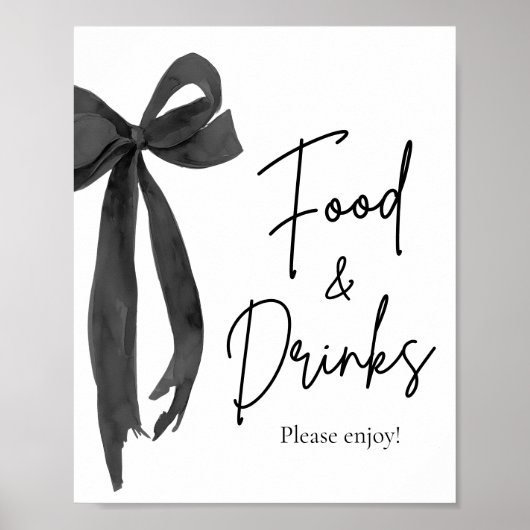 Elegant Modern Black Bow Voedsel en Drinken Teken Poster (Voorkant)