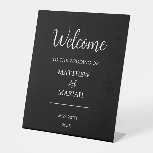 Elegant modern Black Calligraphy Weddenschap Welko Reclamebord Met Voetstuk (Voorkant)