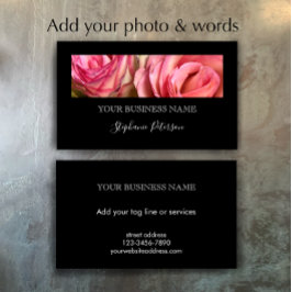 Elegant Modern Black Custom Floral Photo Template  Visitekaartje