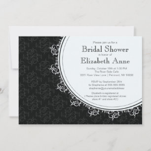Elegant Modern Black Damask Vrijgezellenfeest Kaart