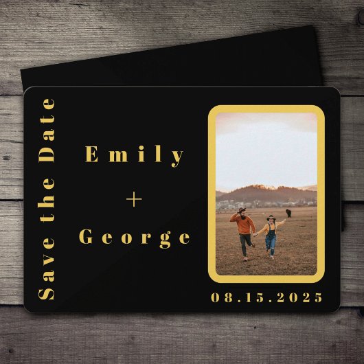 Elegant modern Black en Gold Couple Photo Wedding Save The Date