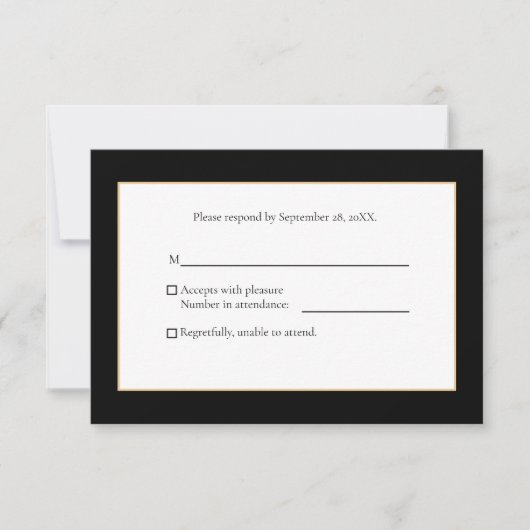 Elegant Modern Black en Gold RSVP Kaartje (Voorkant)