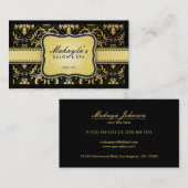 Elegant Modern Black en Metallic Gold Damask Visitekaartje (Voorkant / Achterkant)