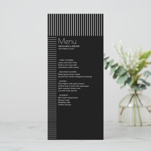 Elegant Modern Black en White Pinstripes Menu (Staand voorkant)