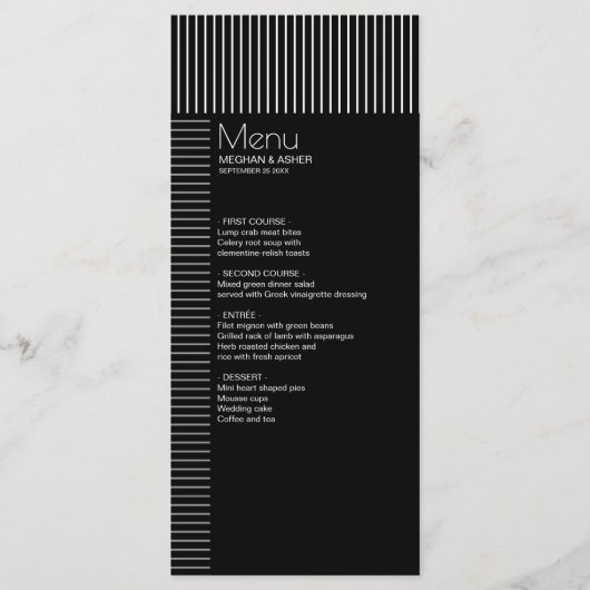 Elegant Modern Black en White Pinstripes Menu (Voorkant)