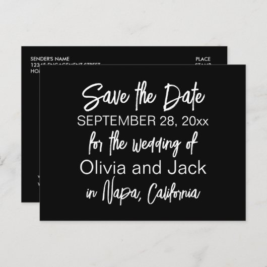 Elegant Modern Black en White Save the Date Briefkaart (Voorkant / Achterkant)