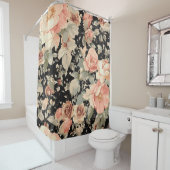 Elegant Modern Black Floral Pattern Douchegordijn (In situ)