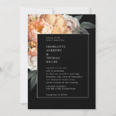 Elegant, modern, Black Floral Peony, Rozen bruilof Kaart (Voorkant)