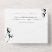 Elegant Modern Black Floral Photo Wedding RSVP All In One Uitnodiging (Achterkant)