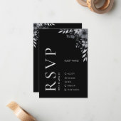 Elegant Modern Black Floral Wedding RSVP Card Notitiekaartje (Voorkant / Achterkant in situ)
