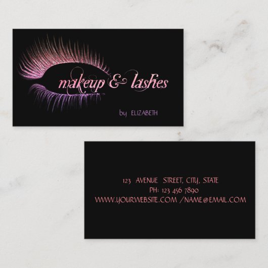 Elegant Modern Black, Glitter Faux Lashes, Makeup Visitekaartje (Voorkant / Achterkant)