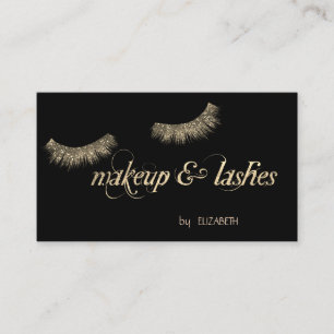 Elegant Modern Black, Glitter Lashes, Makeup Visitekaartje