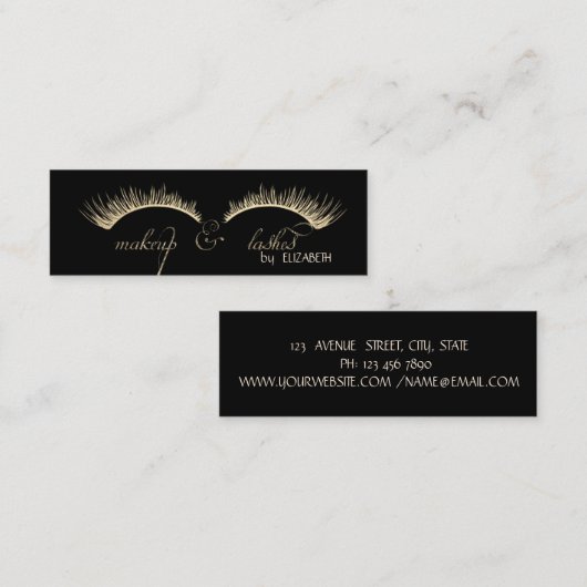 Elegant Modern, Black, Glitter Lashes Mini Visitekaartje (Voorkant / Achterkant)