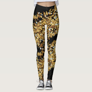 Elegant Modern Black Glitter Sparkles Gift Leggings
