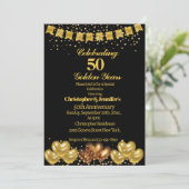 Elegant Modern Black&Gold 50ste bruiloft Jubileum Kaart (Staand voorkant)