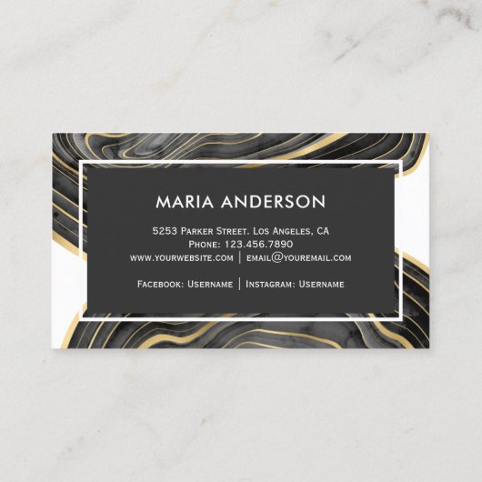Elegant Modern Black Gold Agate Geode Gemstone Visitekaartje (Achterkant)
