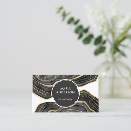 Elegant Modern Black Gold Agate Geode Gemstone Visitekaartje (Staand voorkant)
