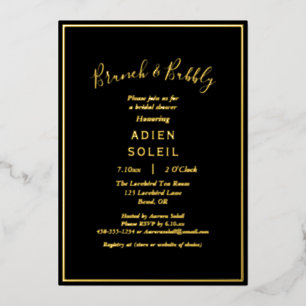 Elegant Modern Black Gold Bridal Brunch en Bubble Folie Uitnodiging