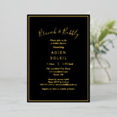 Elegant Modern Black Gold Bridal Brunch en Bubble Folie Uitnodiging (Staand Voorkant)