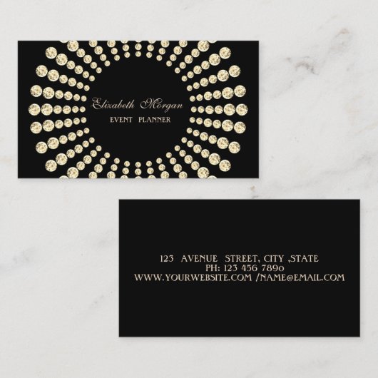 Elegant Modern, Black, Gold Diamonds Visitekaartje (Voorkant / Achterkant)