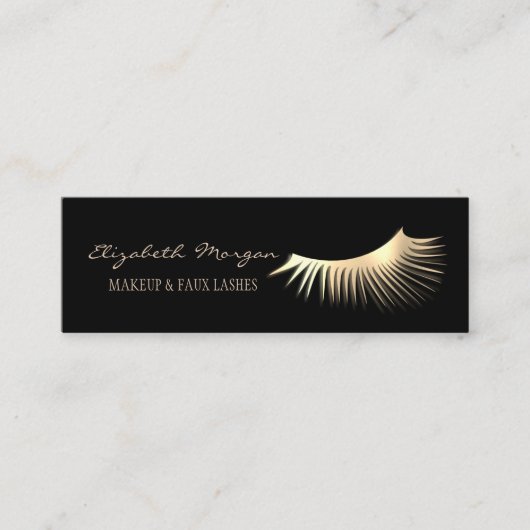 Elegant Modern Black, Gold Faux Lashes Mini Visitekaartje (Voorkant)