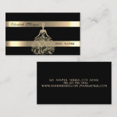 Elegant Modern, Black, Gold Glitter Dress, Striped Visitekaartje (Voorkant / Achterkant)