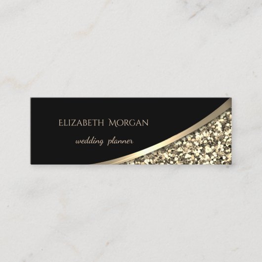 Elegant Modern Black, Gold Glitter Mini Visitekaartje (Voorkant)