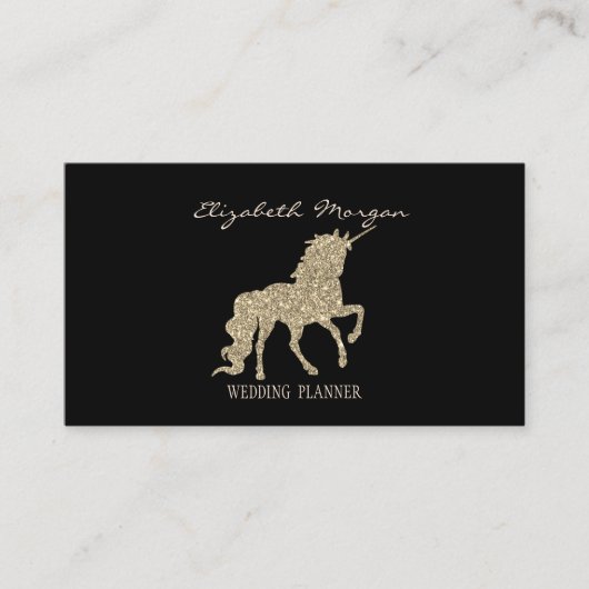 Elegant Modern Black, Gold Glitter Unicorn Visitekaartje (Voorkant)