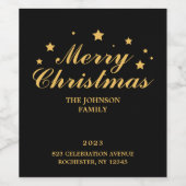 Elegant Modern Black Gold Merry kerst Wijn Etiket (Enkel label)