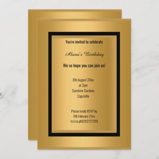 ELEGANT MODERN BLACK GOLD METALLIC ALL OCASSION KAART (Voorkant / Achterkant)