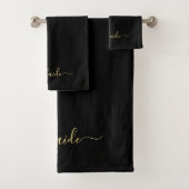 Elegant Modern Black Gold Monogram Name Scrip Bad Handdoek (Insitu)