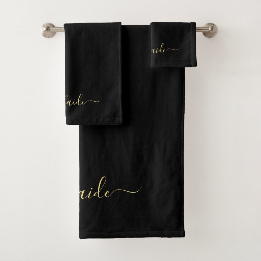 Elegant Modern Black Gold Monogram Name Scrip Bad Handdoek (Insitu)