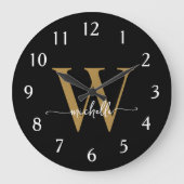 Elegant modern Black Gold Monogram Name Script Grote Klok (Voorkant)