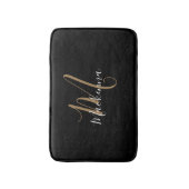 Elegant Modern Black Gold Monogram Script Name Badmat (Voorkant Verticaal)
