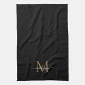 Elegant Modern Black Gold Monogram Script Name Theedoek (Verticaal)