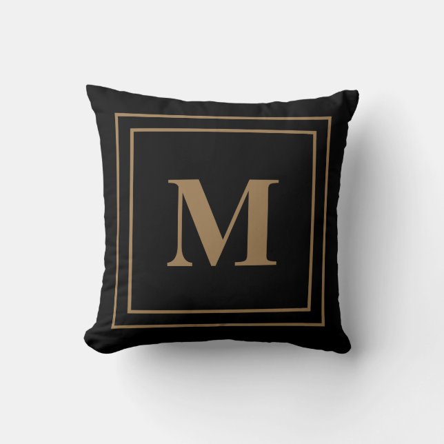 Elegant Modern Black Gold Monogram Sierkussen (Voorkant)