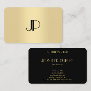 Elegant Modern Black Gold Monogram Sjabloon Visitekaartje