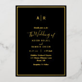 Elegant Modern Black Gold Monogram Weddenschap Folie Uitnodiging (Voorkant)