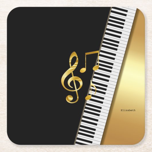 Elegant Modern Black Gold Music Notes,Piano Keys Kartonnen Onderzetters (Voorkant)