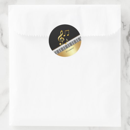 Elegant Modern Black Gold Music Notes,Piano Keys Ronde Sticker (Tas)