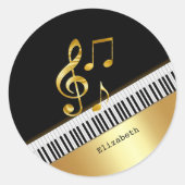 Elegant Modern Black Gold Music Notes,Piano Keys Ronde Sticker (Voorkant)