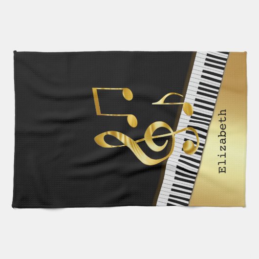 Elegant Modern Black Gold Music Notes,Piano Keys   Theedoek (Horizontaal)