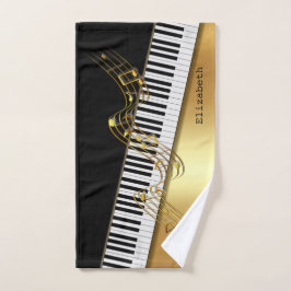 Elegant Modern Black Gold Muzieknoten, Piano Keys Bad Handdoek